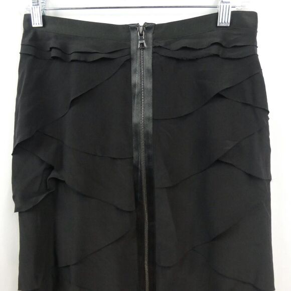 Robert Rodriguez Silk Exposed Zip Mini Skirt Sz 6 Black Tiered Chiffon - Picture 3 of 12